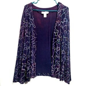 Ronnie Nicole II Womens Beaded Cardigan Jacket Size 26W Deep Purple Open Front